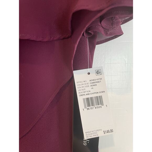 Papell Studio by Adrianna Papell Flutter-Sleeve Crepe Ruffled Gown Women’s Sz 14 - Picture 7 of 10